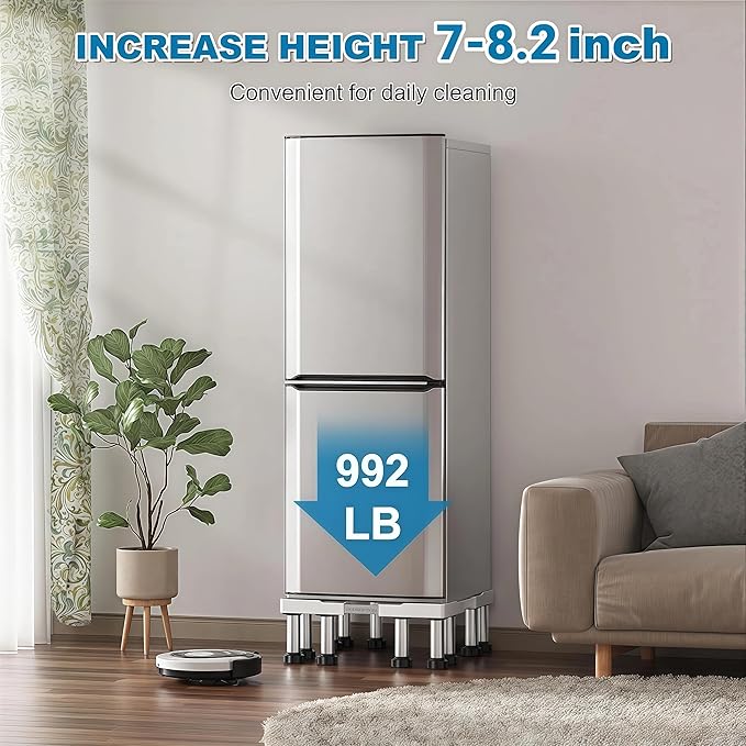 SEISSO Mini Fridge Stand Height 7"-8.2". Upgraded 8 Heavy Duty Feet Adjustable Washing Machine Stand, Load Capacity 992LB. Refrigerator Stand, Washer and Dryer Stand for Home Width 17.7"-25.6"
