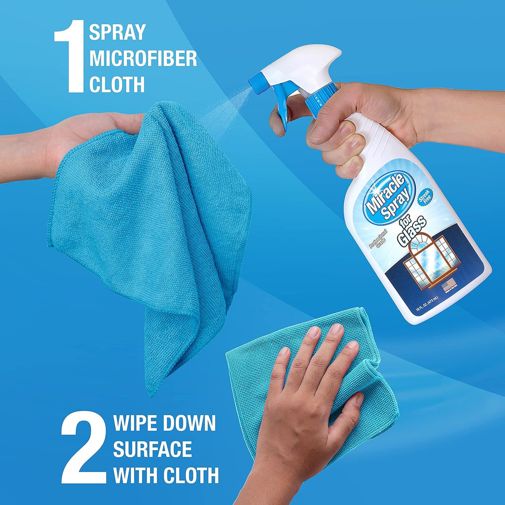 MiracleSpray for Glass -16 Fl Oz - Streak Free Cleaning Wipes for Mirrors, Windows, Kitchen, Home, and Auto