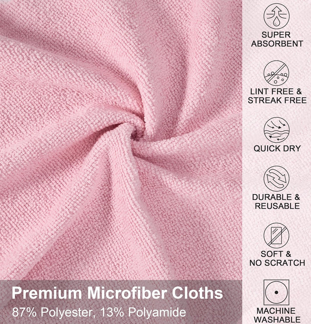 UPSTAR Microfiber Cleaning Cloth, Reusable Paper Towels Rolls, Dish Rags for Washing Dishes, Kitchen, Bathroom, Car, 12x12 inch, 50 Packs/Roll, Pink