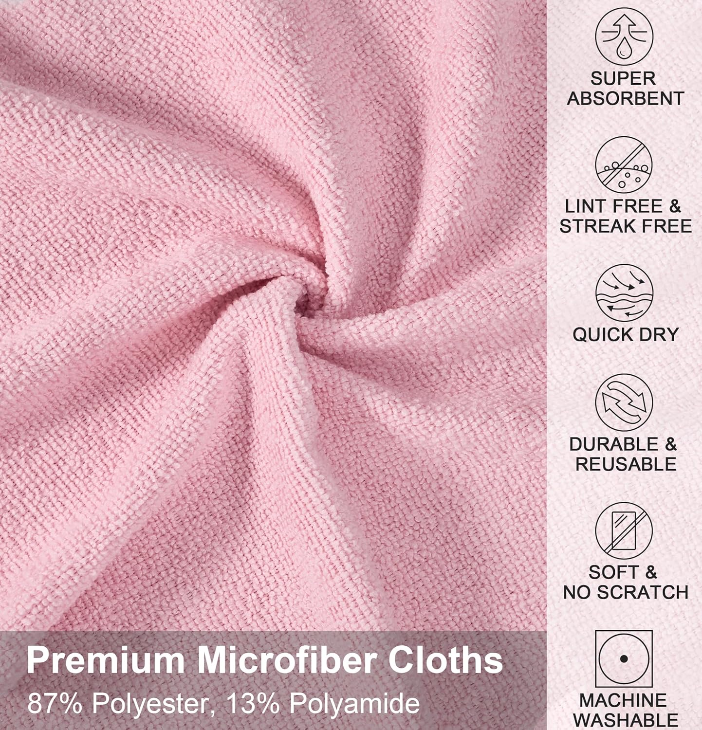 UPSTAR Microfiber Cleaning Cloth, Reusable Paper Towels Rolls, Dish Rags for Washing Dishes, Kitchen, Bathroom, Car, 12x12 inch, 50 Packs/Roll, Pink