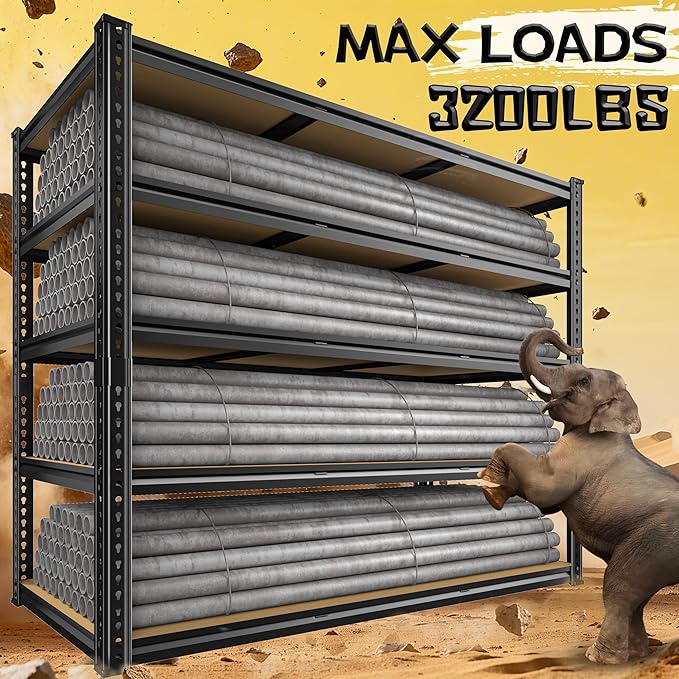 3200LBS Garage Shelving Heavy Duty 5 Tier Garage Storage Shelving, Adjustable Metal Shelving Unit Utility Rack Shelf for Warehouse, Pantry, Closet, Kitchen 72" H x 48" W x 24" D, Black