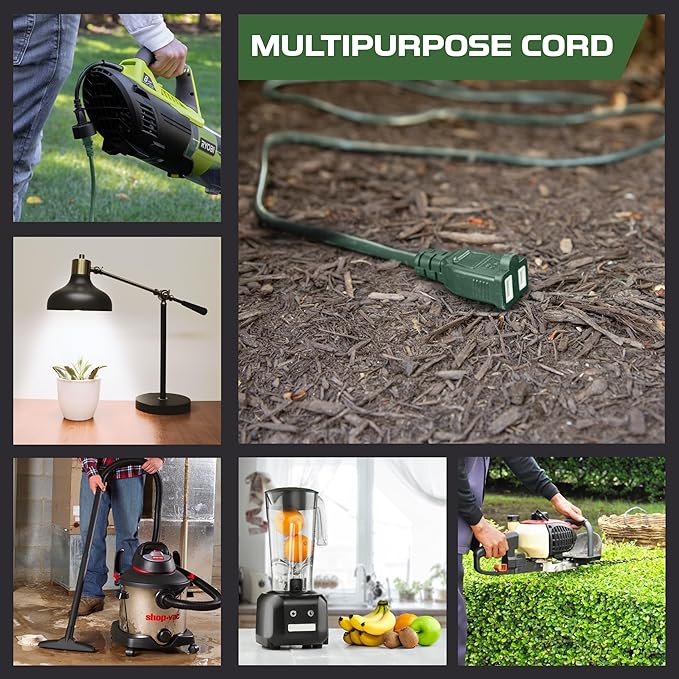 Iron Forge Cable 2 Prong Outdoor Extension Cord 50 ft, 16/2 Weatherproof Green Extension Cord for Outside, 13 Amp SJTW Power Cable for Outside & Landscaping - US Veteran Owned