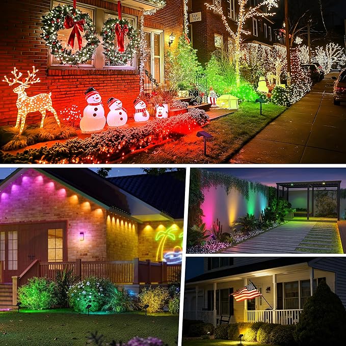 Solar Spot Lights Outdoor Color Changing, [7 Mode/6 Pack] Christmas Landscape Spotlights, Solar Lights Outdoor Waterproof,Led Powered Flood Light for Halloween Pathway Yard Garden Tree Walkway