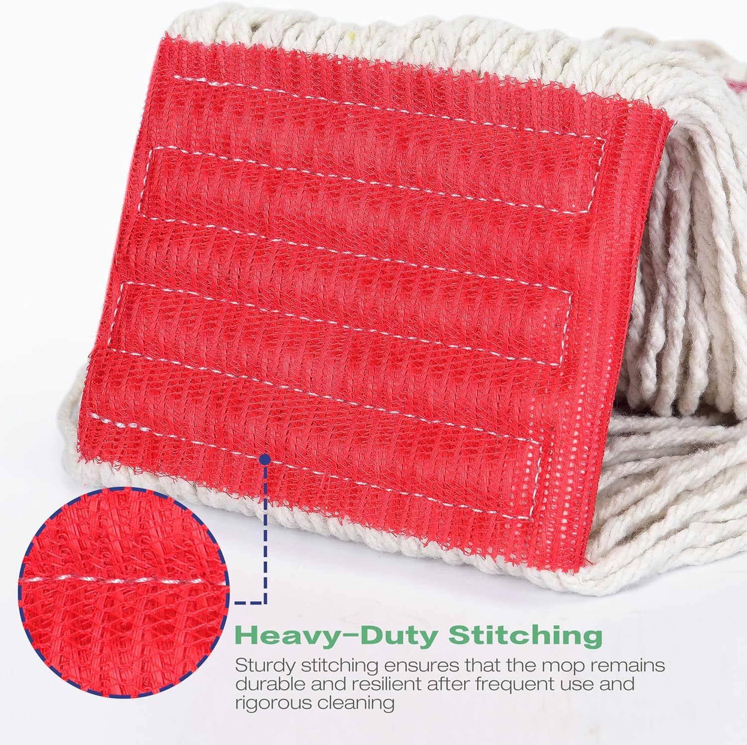 Matthew Cleaning 12Pcs 5'' Headband White&Orange&Green Medium Commercial String Mop Heads, Loop-End Mop Head Replacement, Heavy Duty Industrial Washable&Reusable Mop Refills for Residential& Warehouse