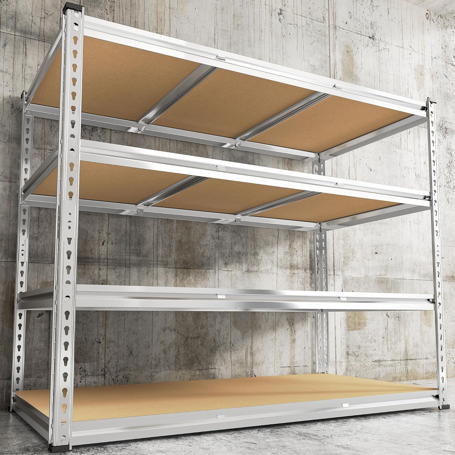 REIBII Garage Shelving, 4 Tier Storage Shelves Load 2550LBS, Adjustable Garage Shelving Heavy Duty, Metal Shelves Unit for Basement, Warehouse, 48" W x 60 "H x 24" D, Galvanized