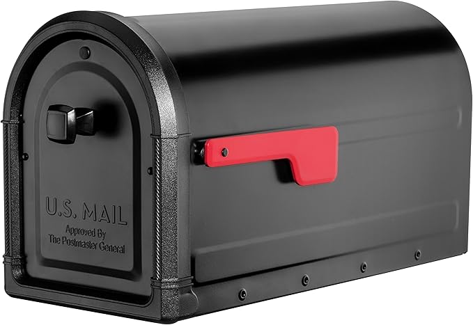 Architectural Mailboxes Roxbury Mailbox and Premium Steel Post Combo with Manhattan Address Plaque, Medium, Black