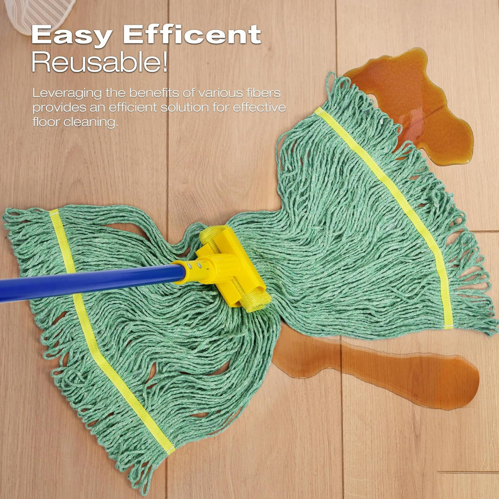 Matthew Cleaning 3Pcs 5'' Headband White&Orange&Green Medium Commercial String Mop Heads, Loop-End Mop Head Replacement, Heavy Duty Industrial Washable&Reusable Mop Refills for Residential& Warehouse