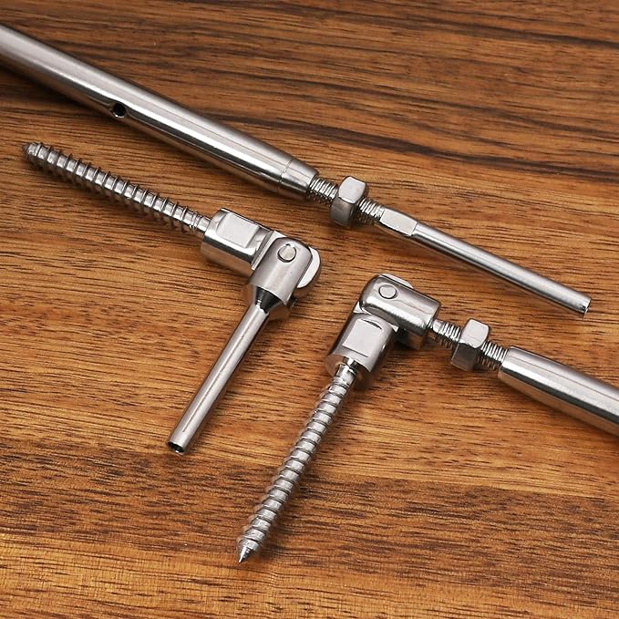 1/8 inch T316 Stainless Steel Adjustable Angle Single-Screw Cable Railing Kit/Hardware for Wood Posts，Marine Grade (10 Pairs)