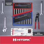 Hitork 24-Piece Combination Wrench Set, SAE (1/4"–1") & Metric (8–24mm), Cr-V Steel, Mirror Chrome Finish, 12-Point Box End, 15° Offset, with Roll Pouch – Ideal for Home, Garage & Auto Repair