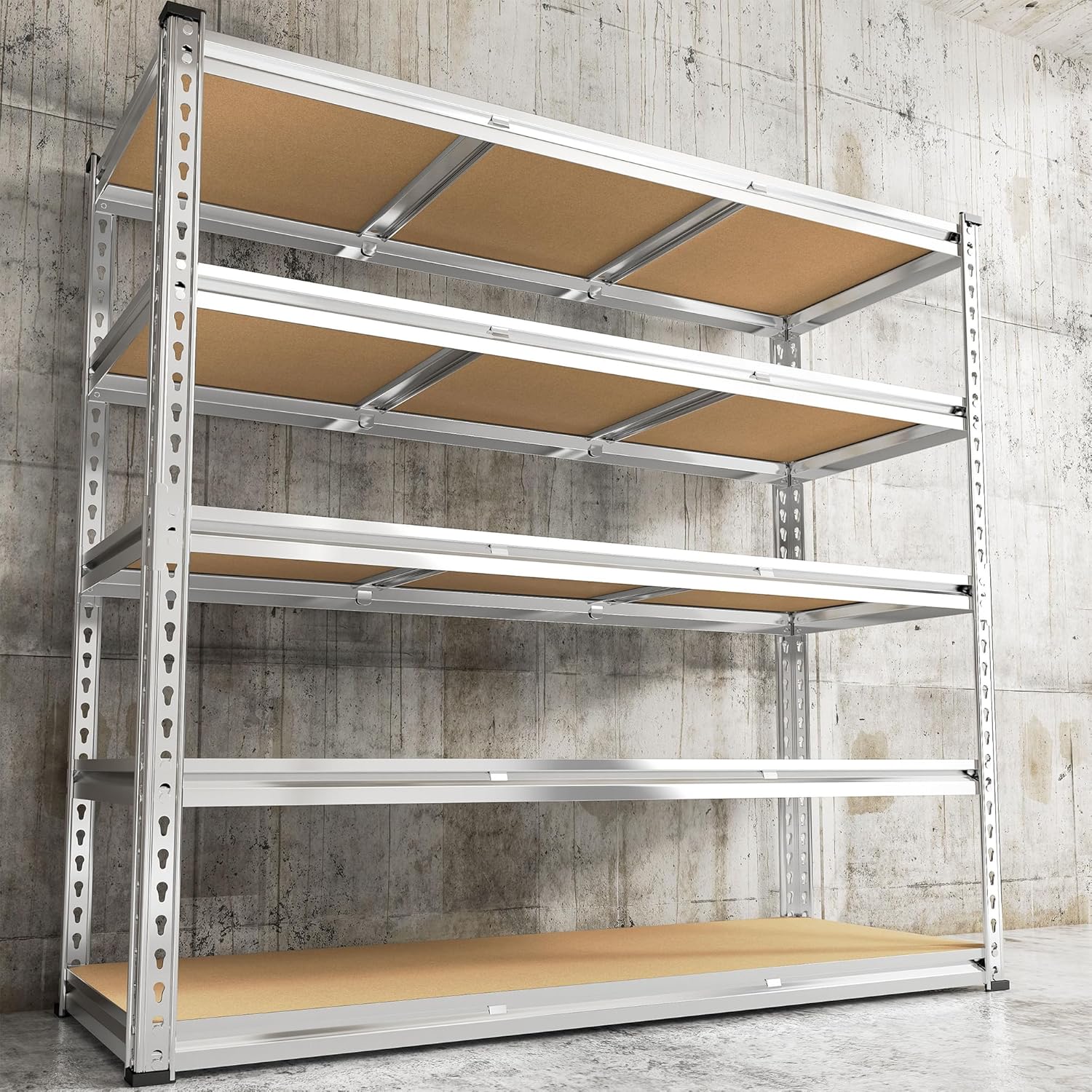 REIBII Garage Shelving, 5 Tier Storage Shelves Load 3000LBS, Adjustable Garage Shelving Heavy Duty, Metal Shelves Unit for Basement, Warehouse, 48" W x 72" H x 18" D, Galvanized