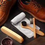 4 Pcs Horsehair Shine Shoes Brush Kit Polish Dauber Applicators Cleaning Leather Shoes Boots Care Brushes Suede Cleaner Brush with Microfiber Shoe Cloth(4 Pcs Style B)