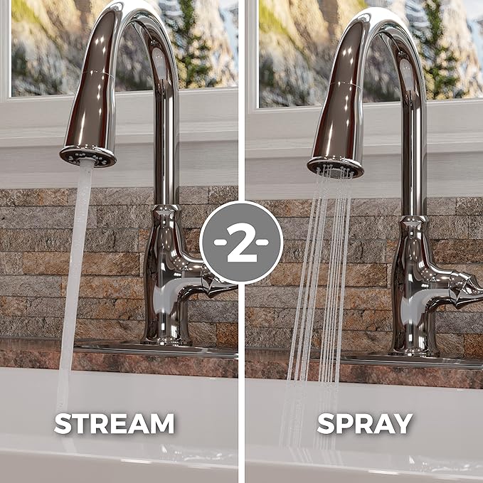 Pfister Rosslyn Kitchen Faucet with Pull Down Sprayer and Soap Dispenser, Single Handle, High Arc, NSF Certified, Polished Chrome Finish, F5297RSSRC