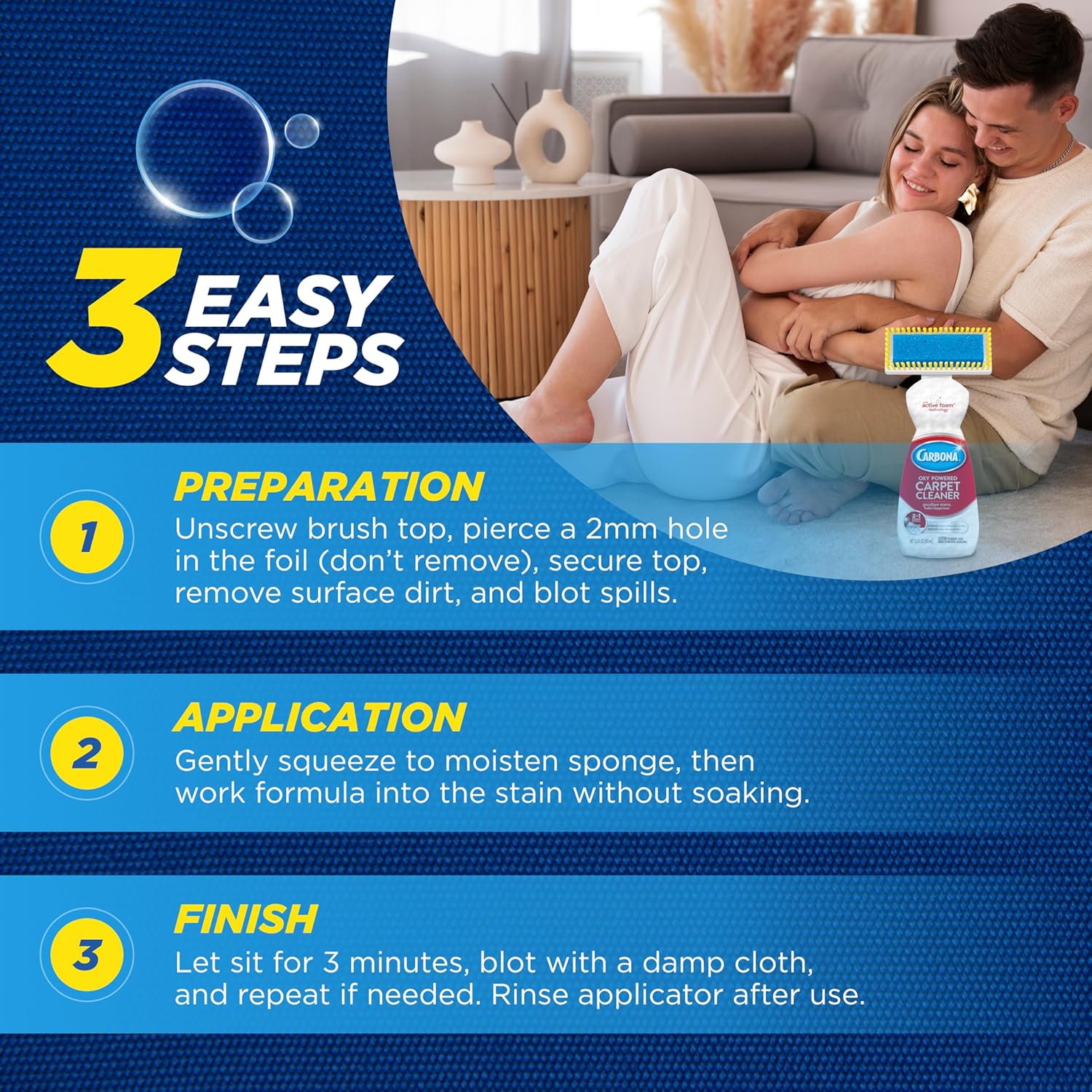 Carbona Carpet Cleaner with Brush | Oxy-Powered Foam for Spot Stain Removal | 13.5 Fl Oz