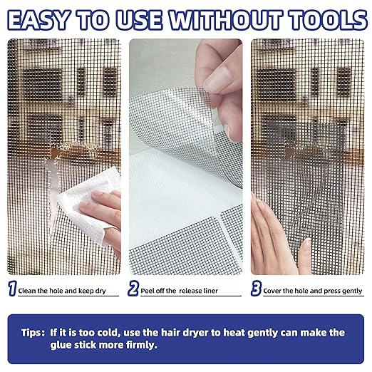 KING MOUNTAIN 20 Sheets Black Window Screen Repair Patches,4×4 in Window Screen Repair Kit for Window Screen and Screen Door Tears Holes, Strong Adhesive Screen Tape Mesh Repair,Quick & Waterproof