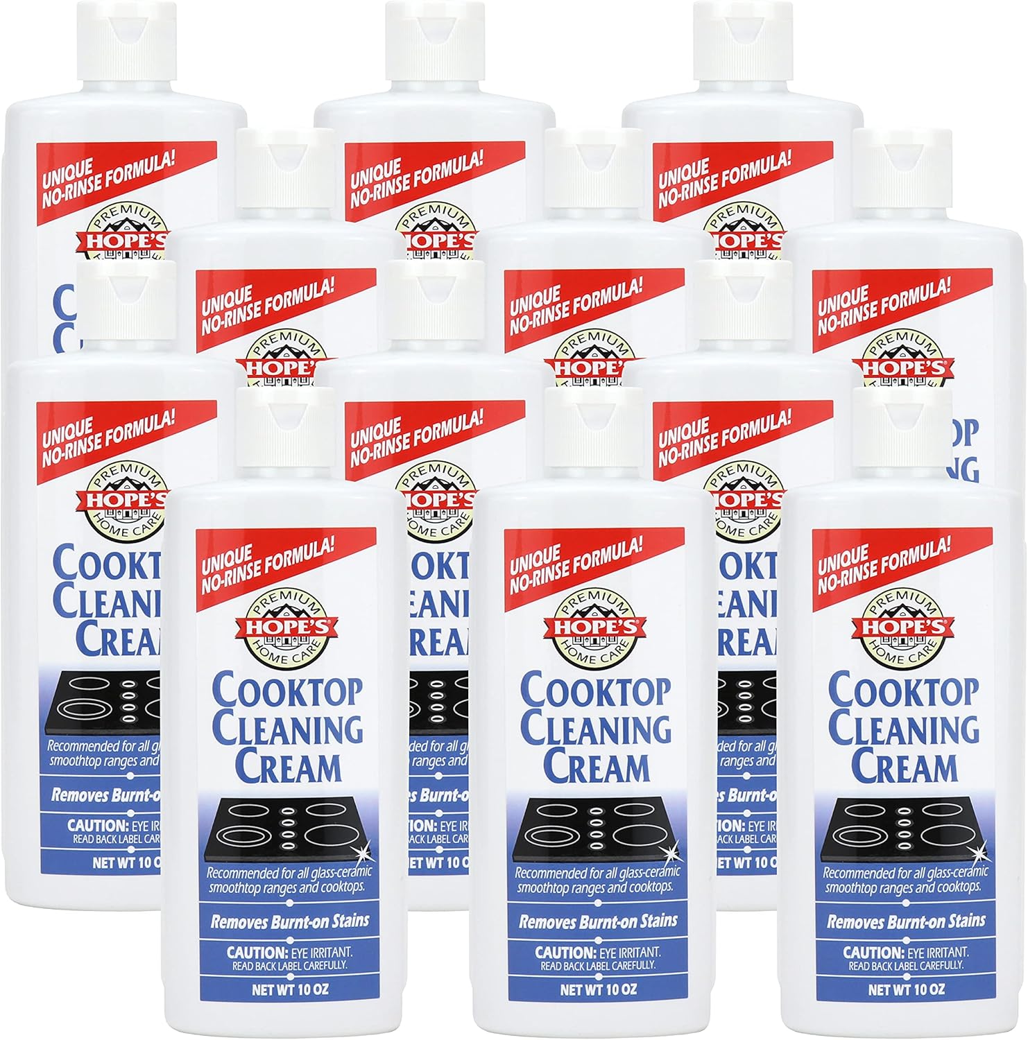 HOPE'S Cooktop Cleaning Cream, Fast Acting, No-Rinse Cooktop Cleaner for Glass Top Stoves, Polishes and Removes Burnt-on Stains Easily on Glass Ceramic Cooktops, 8 Fl Oz, Pack of 12