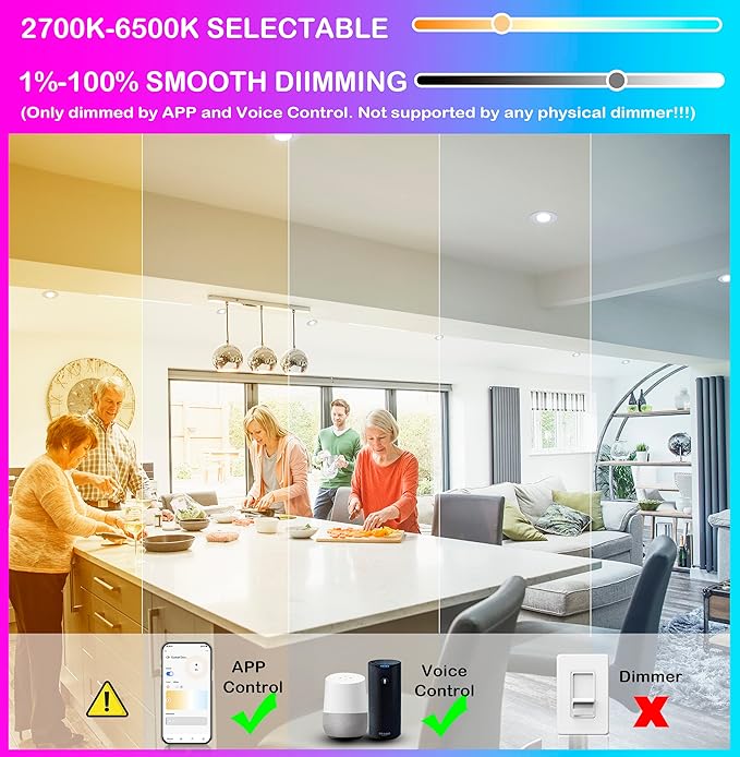 CLOUDY BAY 3inch Eyeball Smart LED Recessed Lights,Color Changing Recessed Lighting,Compatible with Alexa and Google Home Assistant,Pack of 4