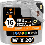 16' x 20' Super Heavy Duty 16 Mil Silver/Brown Poly Tarp Cover - Thick Waterproof, UV Resistant, Rip and Tear Proof Tarpaulin with Grommets and Reinforced Edges - by Xpose Safety