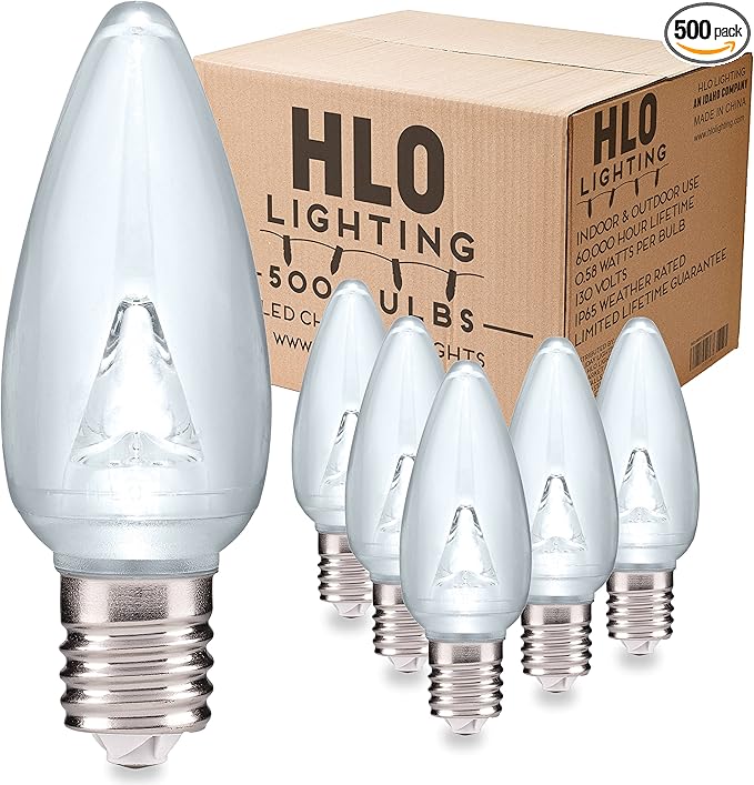 HLO Lighting Smooth C9 Christmas Lights | Cool White LED Bulbs for Indoor & Outdoor Christmas Decor | Set of 500