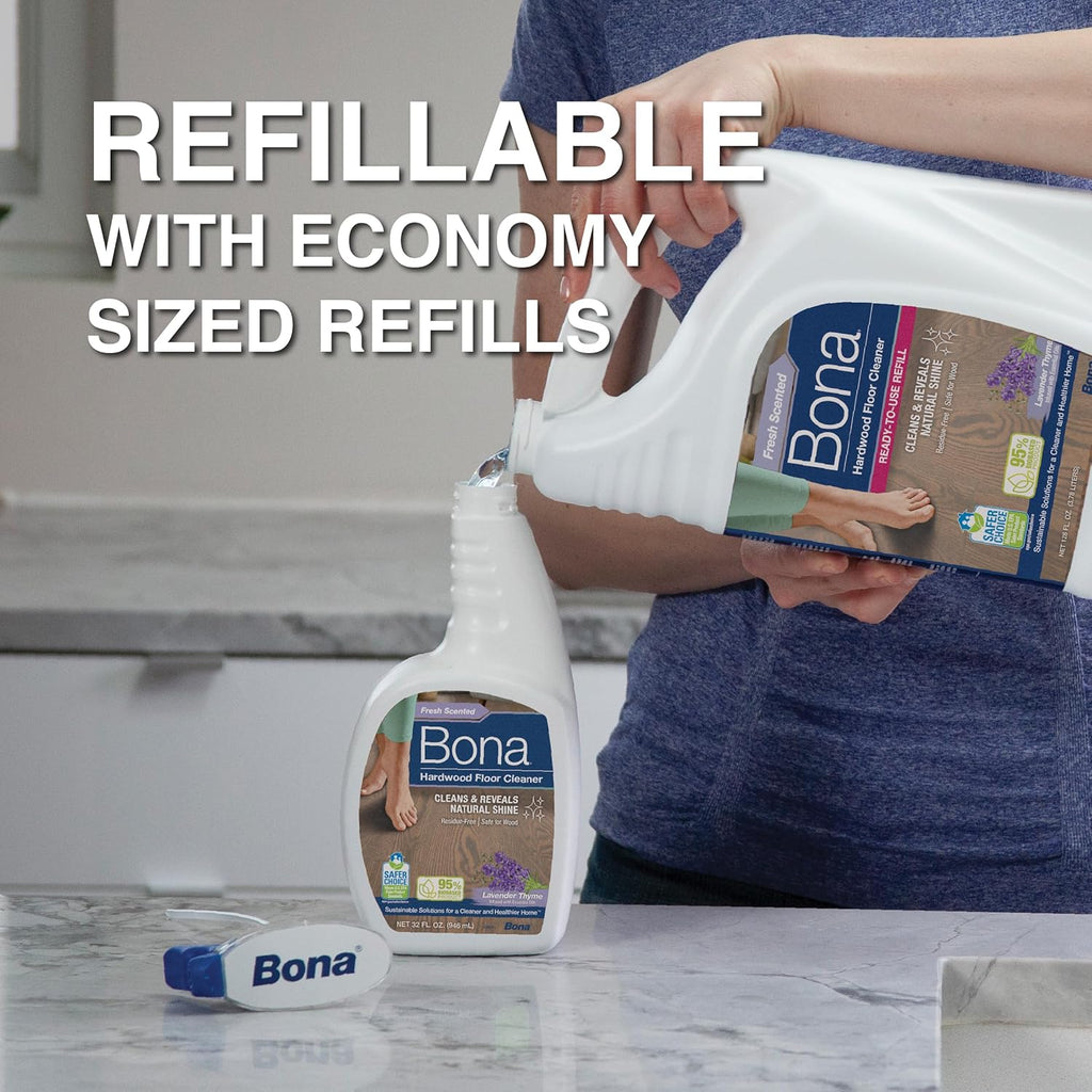 Bona Hardwood Floor Cleaner Spray - 32 fl oz - Lavender Thyme Scent - Refillable - Residue-Free Floor Cleaning Solution for Wood Floors