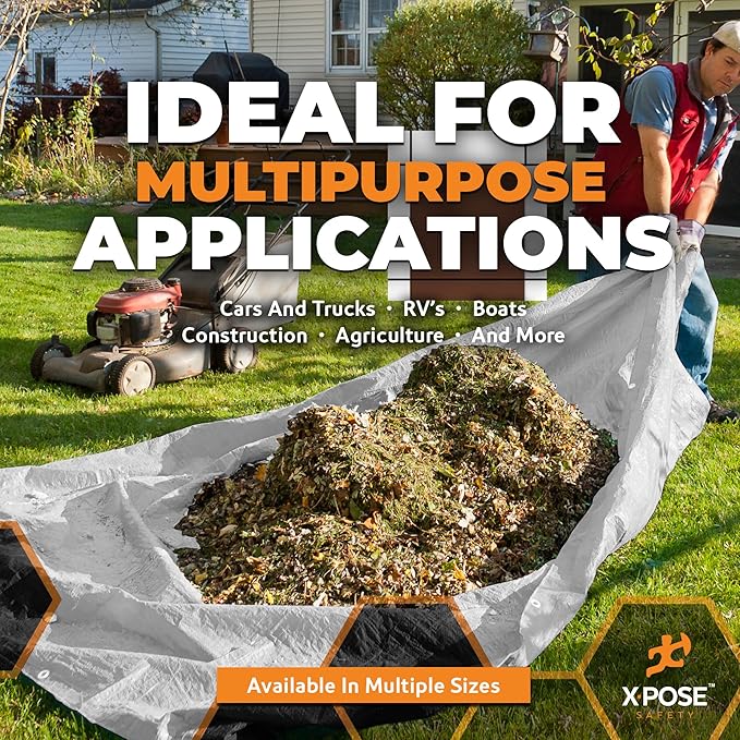 10' x 20' Super Heavy Duty 16 Mil Silver/Brown Poly Tarp Cover - Thick Waterproof, UV Resistant, Rip and Tear Proof Tarpaulin with Grommets and Reinforced Edges - by Xpose Safety