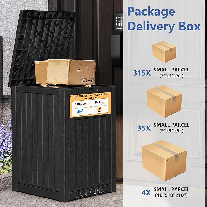 Upgrade 48 Gallon Package Delivery Box for Porch with Sign, Outdoor Storage with Lockable Secure, Large Double Wall Resin Outdoor Package Delivery and Waterproof