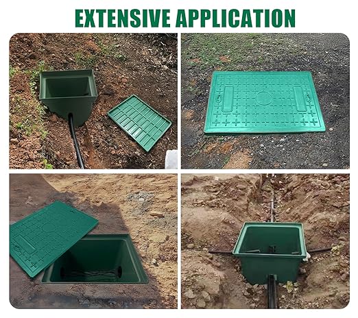 24x16x16 Underground Splice Box Rectangular Electrical Junction Boxes Polyethylene Distribution Pull Chamber W/FRP Inspection Cover Access Enclosure Pit Drillable Tapered Wiring Box for Cable