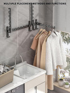 Dr.DJ Wall Hanger for Clothes, Coat Hanger Mounted Matte Black Retractable Clothes Drying Organizer Rack Garment Hooks Aluminium Folding Indoor Space Saver (2 Racks) Black