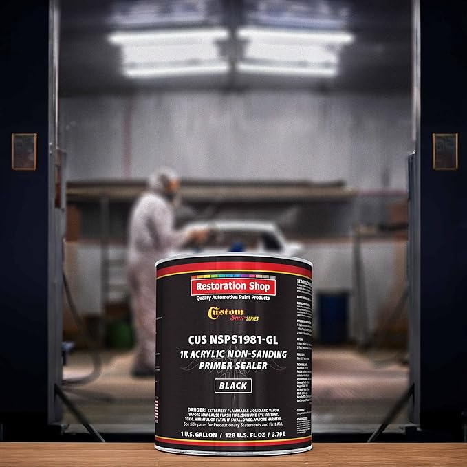 Custom Shop Premium 1K Acrylic Non-Sanding Primer Sealer Paint, Color Black, 1 Gallon - Fast Drying, Ready-To-Spray, Apply Over Automotive Primer Surfacers, Sanded Finishes - Topcoat Urethane, Enamel