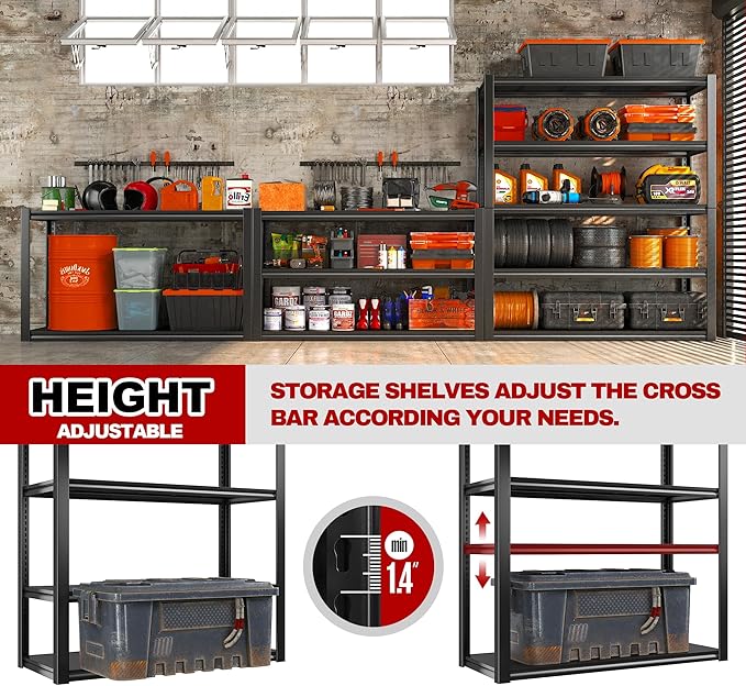 REIBII 48" W Garage Shelving 2500LBS Storage Shelves Adjustable Metal Shelving Heavy Duty Garage Shelves for Warehouse Pantry Basement 48" W x 72" H x 18" D, 2 Pack