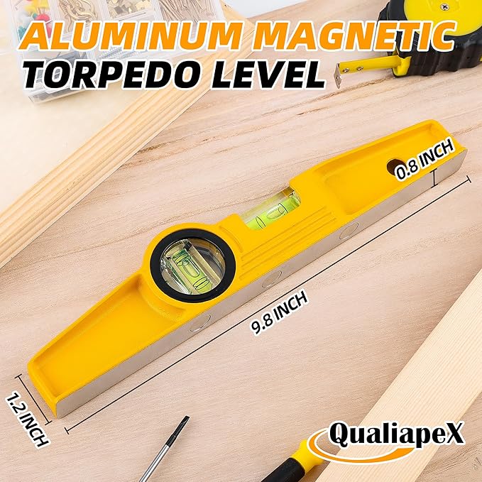 10 Inch Aluminum Die-Cast Magnetic Torpedo Level, Magnetic Professional Scaffolding Spirit Level, Torpedo Level with Rare Earth Magnet 250MM and Holster