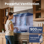 Range Hood 36 inch,1.5 Sones Quiet for Stove Vent Hood,Black Stainless Steel (PVD) Kitchen Exhaust Hood with 900 CFM, Hood Vent with 3 Speed Gesture Sensing&Touch Control Panel