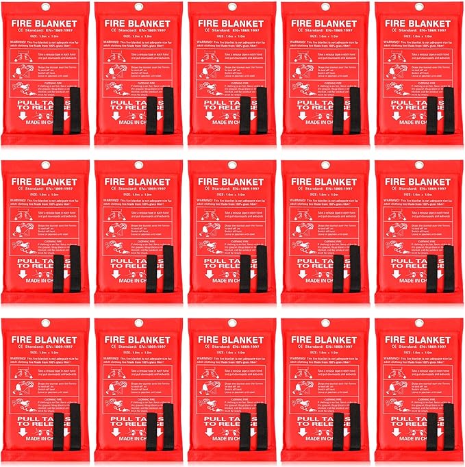 Jerify 15 Pcs Fire Blanket - Fiberglass Fire Emergency Flame Retardant Safety Fireproof Safety Suppression Cover Blanket for Kitchen, Home, Car and Office - 39 x 39 Inch (Red)