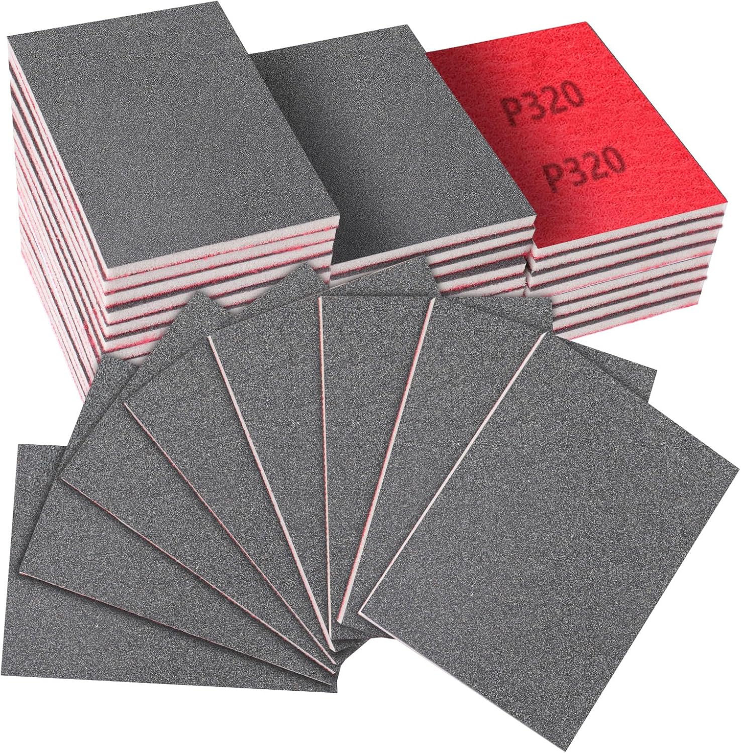 32-Pack 3x4 Inch Hook & Loop Sanding Sponges - 320 Grit Wet/Dry Foam Pads for Metal, Automotive, Wood & Furniture Sanding & Polishing