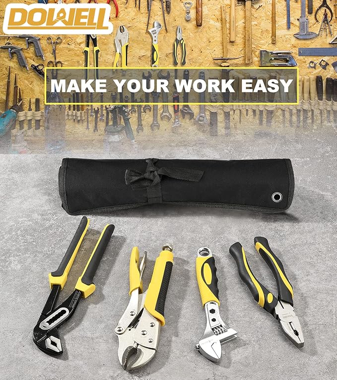 DOWELL 4-Piece Pliers Set - 8 & 10-Inch Combination, Locking & Groove Joint Pliers, Adjustable Wrench, Tool Pouch