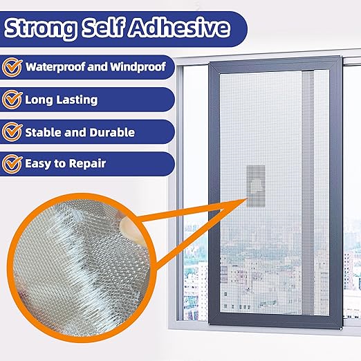 KING MOUNTAIN 20 Sheets Black Window Screen Repair Patches,4×4 in Window Screen Repair Kit for Window Screen and Screen Door Tears Holes, Strong Adhesive Screen Tape Mesh Repair,Quick & Waterproof