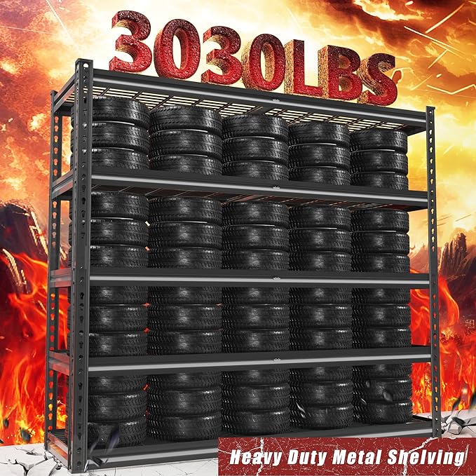 48" W Garage Shelving Heavy Duty,5-Tier Storage Shelves,3030LBS Adjustable Metal Shelving Units for Basement, Kitchen,Commercial,Warehouse,Pantry, 48" W x 72" H x 24" D