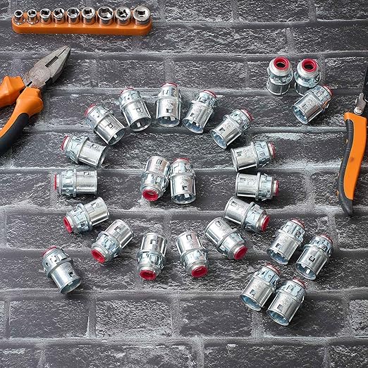 Metal-Clad Cable Connectors Zinc Electrical Conduit Connector 3/8" Snap in Connectors for Steel and Aluminum Cable(60 Pack)