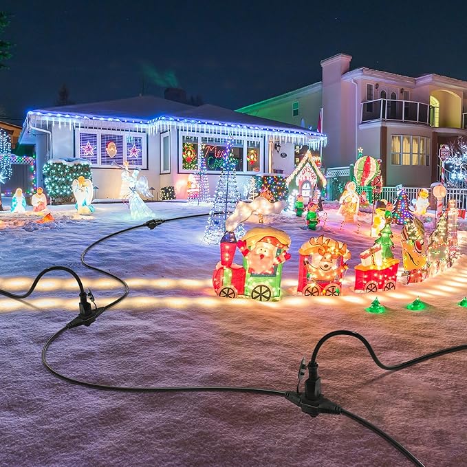 BN-LINK 25 ft Outdoor Extension Cord w/3 Inline Outlets 16/3 Gauge, SJTW Green for Landscaping & Holiday Decorations, Grounded, ETL Listed，Black