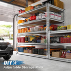 REIBII Garage Shelving, 5 Tier Storage Shelves Load 3020LBS, Adjustable Garage Shelving Heavy Duty, Metal Shelves Unit for Basement, Warehouse, 48" W x 72" H x 24" D, Galvanized