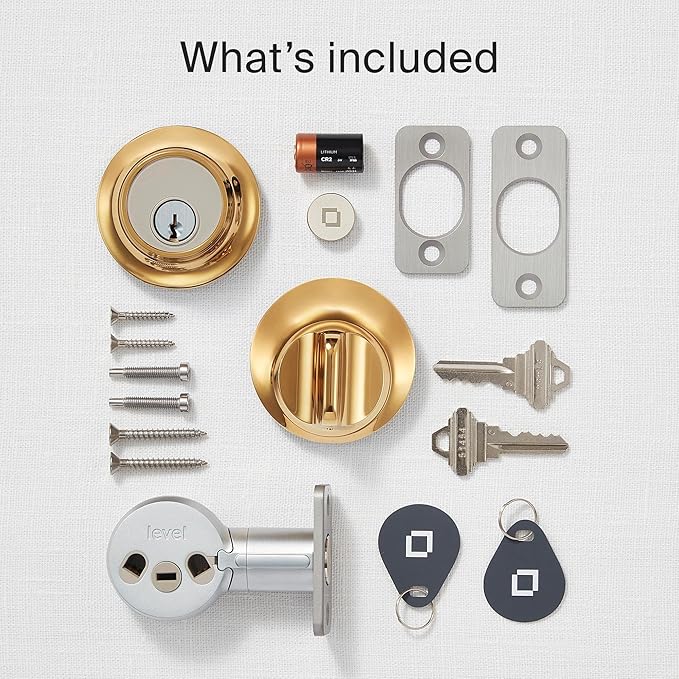 Level Lock+ Deadbolt Smart Lock - World's Smallest Smart Lock plus Apple Home Key - Level App for iOS & Android - Works with Apple Home (Polished Brass)
