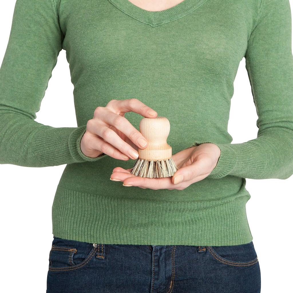 REDECKER Natural Fiber Bristle Pot Brush - Untreated Beechwood Handle - Heat-Resistant Union Fiber Head for Cleaning Pots, Pans and More - 2-1/2 inch Diameter - Set of 2 - Boar Bristle Dish Brush