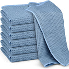 Microfiber Cleaning Cloth Waffle Weave for Dusting Absorbent Towel Quick Drying Dust Rags Household Kitchen, Lint Free Streak Free, 6 Pack,12 x 12 Inches, Blue