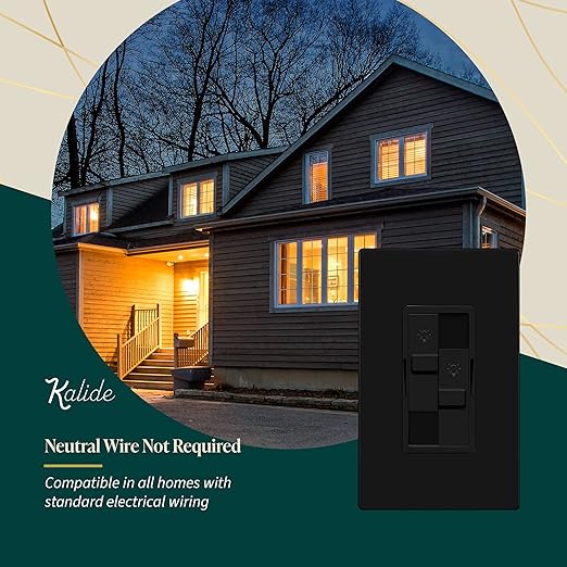 TOPGREENER Kalide Dual Load Dimmer Light Switch, Double LED Dimmer Switch, Full Range Dimming, Single Pole, 120VAC, 60Hz, 200W LED/CFL, Neutral Wire Not Required, TGDDS-BK, Black