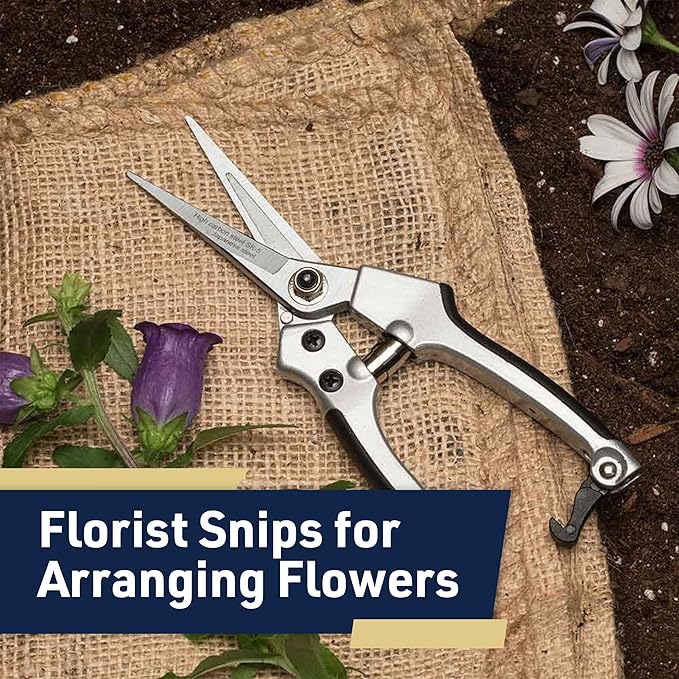 Pruning Shears - Garden Scissors Florist Snips - 2.5” Blades - Flower Scissors for Cutting Fresh Flowers, Trimming, or Harvesting Herbs or Fruit - Pruners for Gardening Tools by Kings County Tools