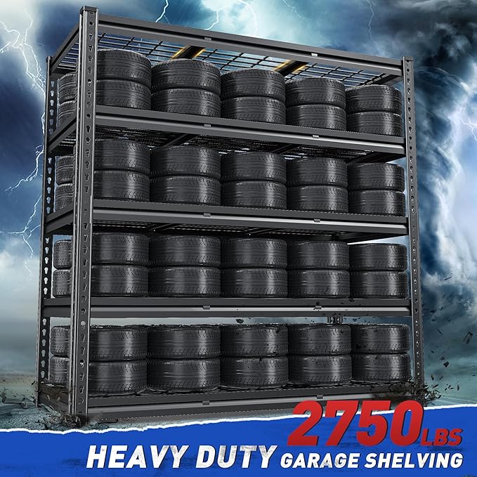 REIBII 48" W Garage Shelves, 5-Tier Garage Shelving Load 2750LBS, Adjustable Metal Storage Shelves, Wire Shelving for Basement, Warehouse, Workshop, Kitchen, 48" W x 18" D x 72" H