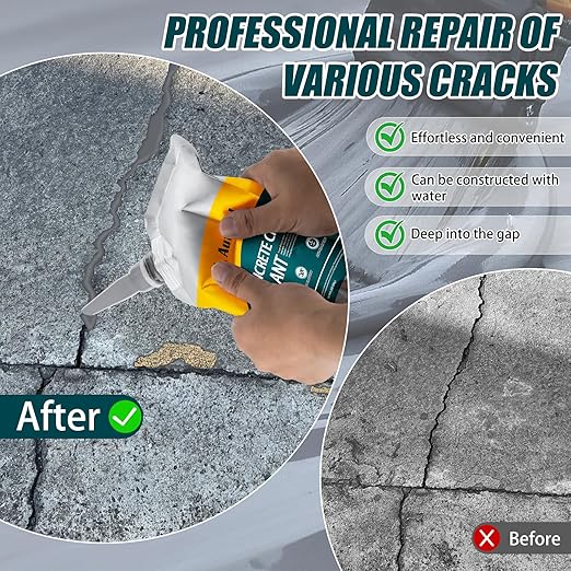 Concrete Crack Filler, Exterior Cement Crack Filler, Self-Leveling Cement Crack Repair Sealant, Fast Drying, Effectively Repairs Cracks in Driveways, Patios, Sidewalks, and Asphalt Pavements - 3 pcs