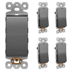 LIDER Minimalist Design Matte Finish Lighted Decorator Switch, Frameless Paddle Light Switch with Locator Light, Grounding Screw, 15A 125V, UL Listed, LS15-1P-SG5P, Space Gray, 5 Pack