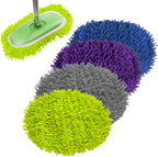Reusable Microfiber Chenille Mop Pads Compatible with Swiffer Sweeper, Dry Sweeping Cloths & Wet Mopping Cloths, Refills for Hardwood Surface Floor Cleaning, 4 Pack (Green+Purple+Blue+Grey)