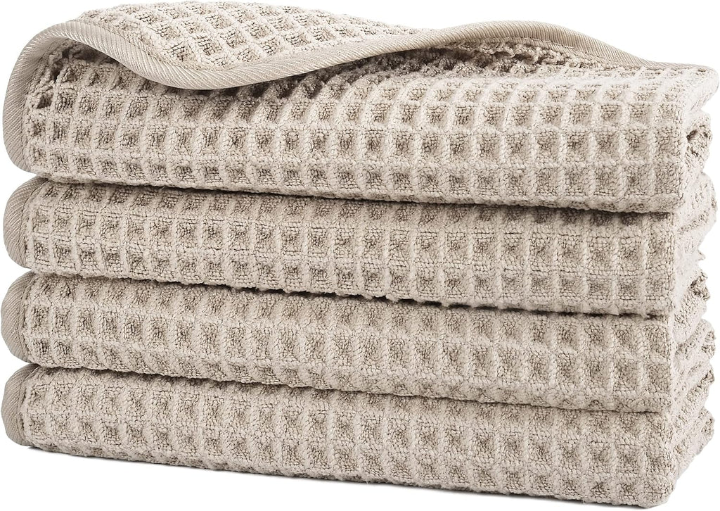 POLYTE Microfiber Lint Free Washcloth Face Towel, 13 x 13 in, 4 Pack (Waffle Weave)