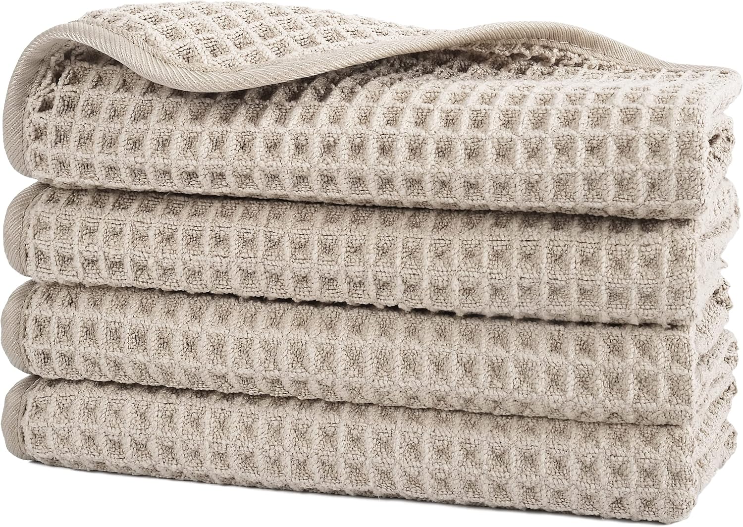 POLYTE Microfiber Lint Free Washcloth Face Towel, 13 x 13 in, 4 Pack (Waffle Weave)